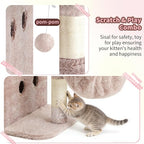 Heybly Cat Tree, 25.6-inch Cat Tower with Spacious Top Perch for Large Cats, Stair-Style Cat House Furniture with Dual-Layer Condos, Sisal Scratching Posts, Cozy Basket & Pompom, Muchroom HCT204SMU