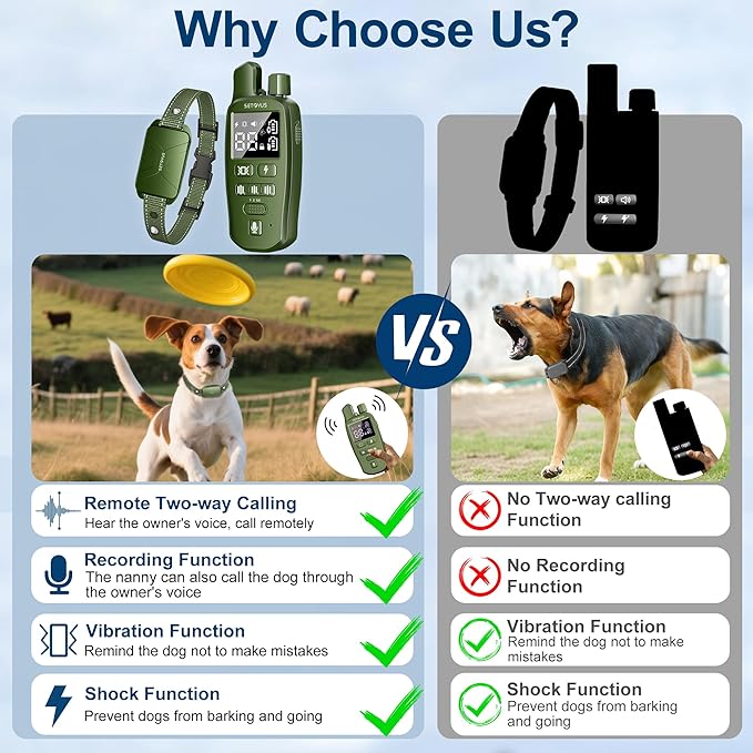 Dog Shock Collar, 4500 FT Dog Training Collar with Remote, Waterproof Bark Collar, Rechargeable E-Collar with Recording & Calling & Vibration & Shock for All Breeds (Green)