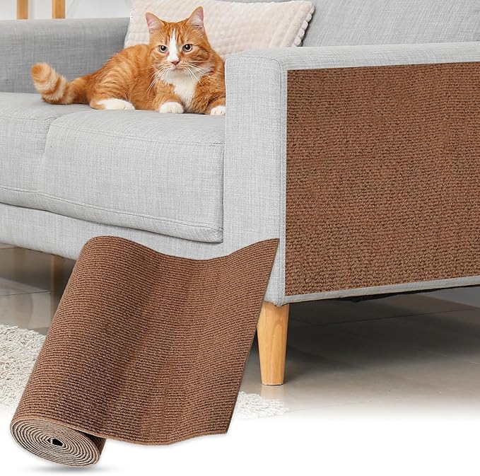 uxcell Self-Adhesive Cat Scratching Mat, 1 Roll 118" x 11.8" Couch Protector from Cat Claws for DIY Sofa, Wall, Doors, Cut Anti Cat Scratch Pad Carpet Mat, Brown