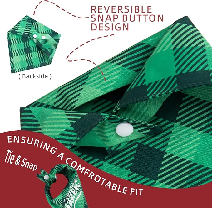 Christmas Dog Bandanas Naughty & Nice List Print - Santa's Favorite Trouble Maker - Pet Holiday Scarf Costume Gift, Green Plaid, Extra Large Breed, 75lbs+