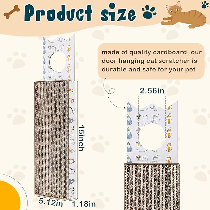 4 Pcs 15 Inch Door Hanging Cat Scratcher Cardboard Cat Scratching Board Reversible Door Hanger Scratcher Kitty Scratching Post Pad Mat for Indoor Doorknob Wall Floor