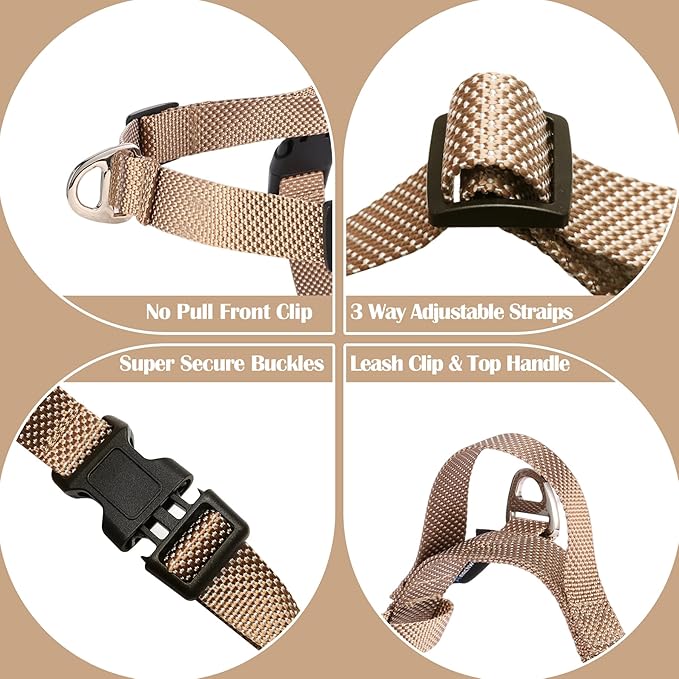Annchwool No Pull Dog Harness with Front Clip and Easy Control Handle-Belly & Chest Adjustable Dog Harness and Leash Set for Medium Large Dogs-Heavy Duty Vest Harnesses Easy for Walking(Brown,M)