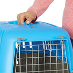 MidWest Homes for Pets Spree Travel Carrier – Hard-Sided Dog & Cat Carrier, Small Pet Travel Crate with Handle, Ventilated Design, Easy Assembly, 24-Inch, Blue