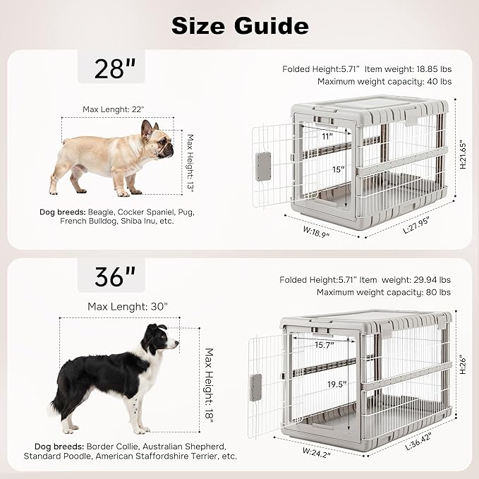 Collapsible Dog Crate for Large Dogs - 36" L Heavy Duty Dog Kennel No Tools Required with 4 Sides Steel Foldable Cage for Dogs Indoor Furniture, Portable Carrier with 2 Smooth Wheels, Beige