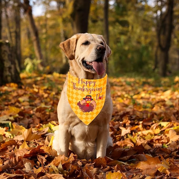 ADOGGYGO Thanksgiving Dog Bandana Fall Autumn Pet Bandana Reversible Triangle Bibs Scarf Accessories for Medium Large Dogs Pets (Large, Thanksgiving)