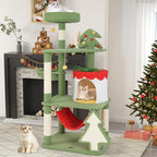 PETSITE 52 inch Cat Christmas Tree, Multi-Level Cat Tower with Sisal Scratching Posts & Board, Cat Condo, Basket Bed, and Detachable Hammock, Cute Cat Tree for Indoor Cats