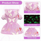 Dog Sweaters for Small Dogs Girl Night Glow Dog Hoodie Warm Fleece Doggie Sweatshirt Cute Puppy Dress Winter Pet Sweaters Doggy Clothes Outfit Apparel for Chihuahua Yorkie, Purple Butterfly,XS