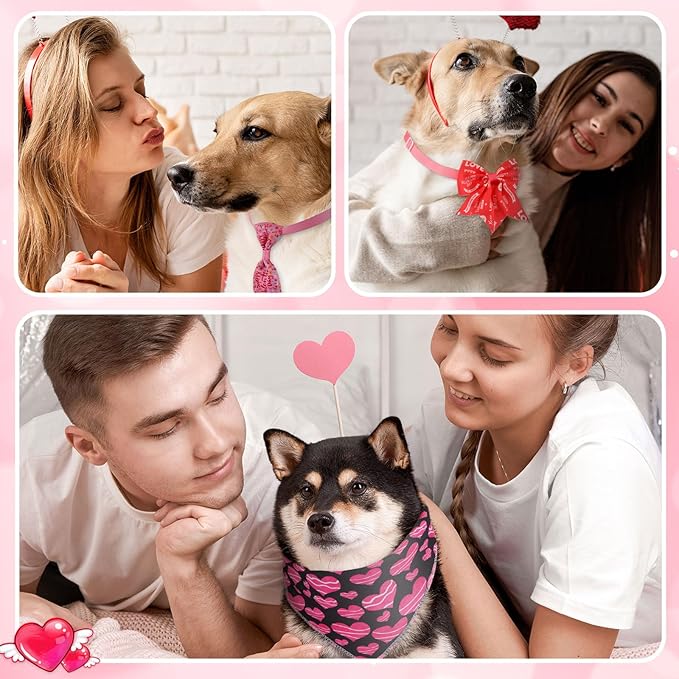 Reginary 120 Pcs Valentine's Day Dog Bandanas Bulk Dog Bows Set Bow Ties Cat Scarf Colorful Washable Triangle Pet Kerchief Cute Bib for Summer Small Medium Large Pets Grooming Accessories Costume