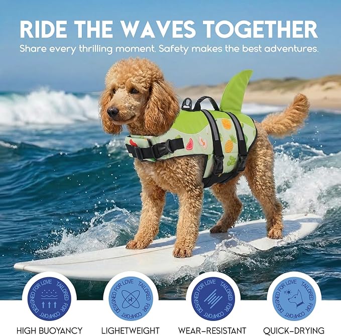 ASENKU Dog Life Jacket - Pet Safety Vest for Swimming & Boating, Shark Life Jacket with Floatation, Dog Lifesavers Swimsuits for Small Medium Large Dogs (Fruit, S)