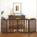 SPIRICH 96" Extra Wide 28" Tall Dog Gate Indoor, Dog Gates for Doorways, Stairs, The House, Wooden Freestanding Foldable Pet Gate, Step Over Puppy Gate, 4 Panels, Brown