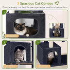 Globlazer Cat Tree for Indoor Cats, 80in Heavy Duty Cat Tower with 6 Full Wrapped Sisal Scratching Posts, 3 Spacious Multi-Level Cat Condos, Oversized Fan-Shaped Perch, S80, Dark Grey