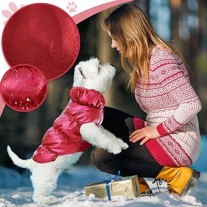 Winter Warm Dog Jacket for Small Medium Dogs Cat Cold Weather Coats with Harness Paded Dogs Fleece Vest Waterproof Windproof Dog Snow Jacket Pet Puppy Clothes (Wine red,XS)