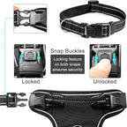 WINSEE Dog Harness No Pull, Pet Harnesses with Dog Collar, Adjustable Reflective Oxford Outdoor Vest, Front/Back Leash Clips for Small, Medium, Large, Extra Large Dogs, Easy Control Handle for Walking