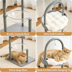 34" Modern Cat Tree Furniture, Minimalist Metal Frame Cat Tower with Wood Platforms, Washable Cushion & Scratching Post, Stylish Cat Condo for Indoor Cats, Dove Gray