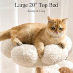 797Audio Natural Wood Flower Cat Tree, Modern Cat Tower with Real Solid Wood Branch, Luxury Aesthetic Cat Tree with Scratching Post, Scratch Pad, Cat Tree Tower for Indoor Large Adult Cats,Cloud White