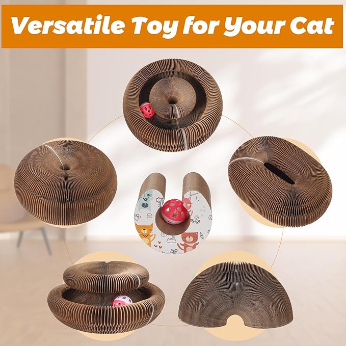 Accordion Magic Organ Cat Scratcher Board for Indoor Cats, Cardboard Cat Scratch Toy with Ball,Interactive Mental Physical Exercise Cat Toy