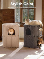 FUKUMARU Cat House for Indoor Cats, 23.62 Inch Large Cat Bed Cave Condo, 2-Storey Cozy Felt Covered Cats Tunnel Kitten Hideaway for Multicats, Scratch Resistant, Beige