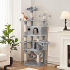 Topeakmart Cat Tree, 67in H Cat Tower for Indoor Cats, Multi-Level Cat Condo with Sscratching Posts & Soft Hammock & Large Basket & Fur Ball Sticks, Light Gray