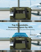 Pecute Expandable Pet Carrier Airline Approved Dog Cat Carrier, Breathable Soft-Sided with Locking Zippers, Pet Travel Bag for Small Dog Cat Anti-Scratch Mesh Leakproof Pee Pad (Dark Green)