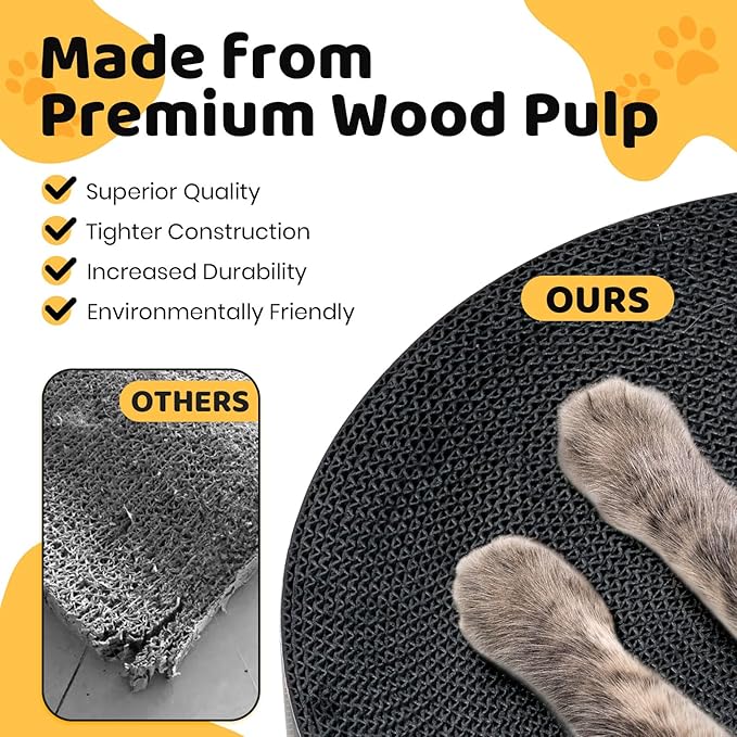 Cat Scratcher Cardboard Bed - Happy&Polly Round Cat Scratching Pad for Indoor Cats Double-Sided Usable Corrugated Cat Beds Furniture Protector Scratch Deterrent - Black