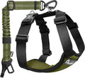 Pawaboo Dog Seat Belt Harness for Car, Dog Car Harness Seatbelt with Double Clips, Adjustable Breathable Pet Vest & Dogs Safety Tether with Elastic Bungee for Small Medium Large Pet, L, Green + Black