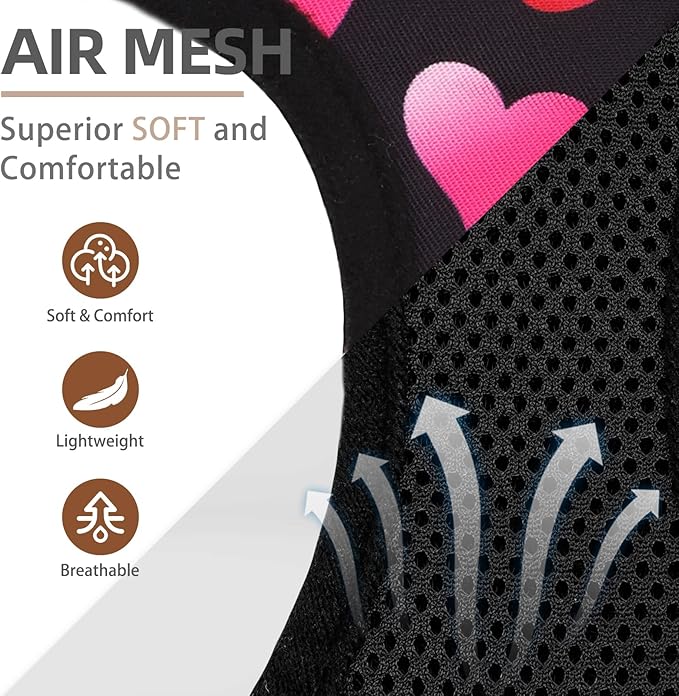 PUPTECK Dog Harness and Leash Set for Small Medium Dogs No Pull Step-in Soft Mesh Puppy Cat Vest Valentine Harnesses Reflective at Night, Black&Pink Heart, L