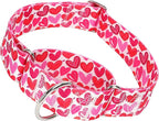 1.5 inch Wide Martingale Dog Collar,Valentine's Day Dog Collar Cute Loving Heart Printed Collar for Medium Large Extra Large Dogs L