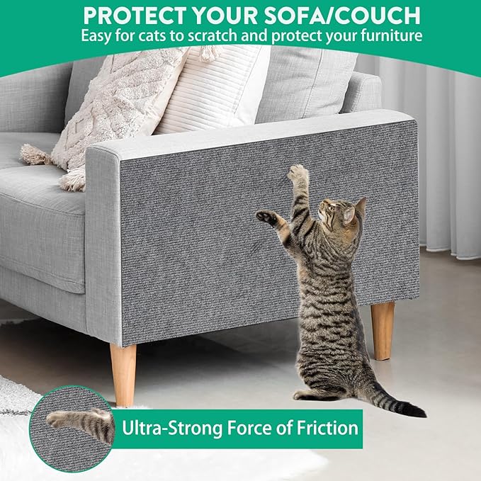 Trimmable Cat Scratcher Mat 2PCS, 78.7"x15.8" Self-Adhesive Scratching Carpet Pad Replacement for Cat Tree Shelves, Steps and Posts, DIY Scratch Couch Furniture Protector