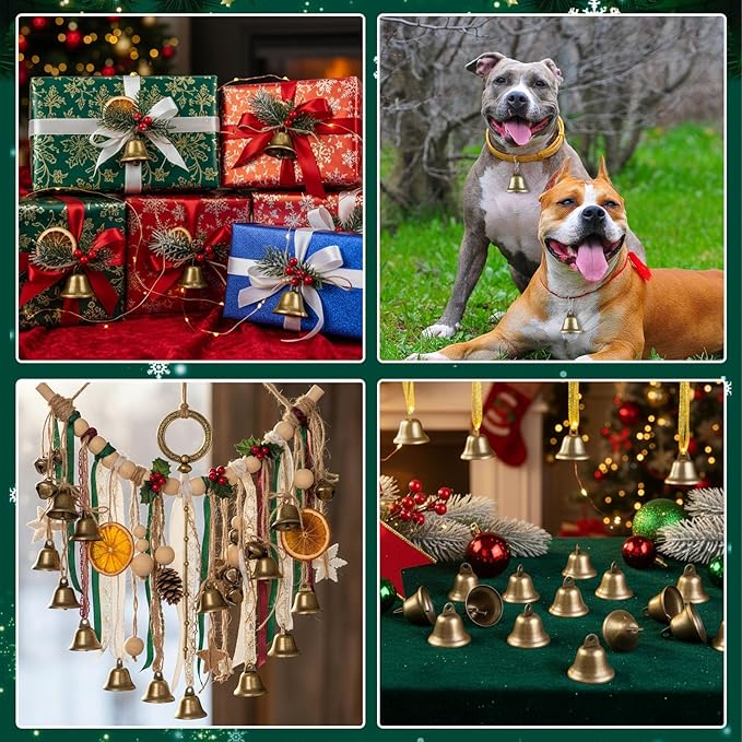 BigOtters Craft Bells, 16PCS Bronze Jingle Vintage Bells (1.5" X 1.7") with Spring Hooks Hanging for Wind Chimes Housebreaking Making Dog Potty Training Doorbell Wedding Decor DIY Favor