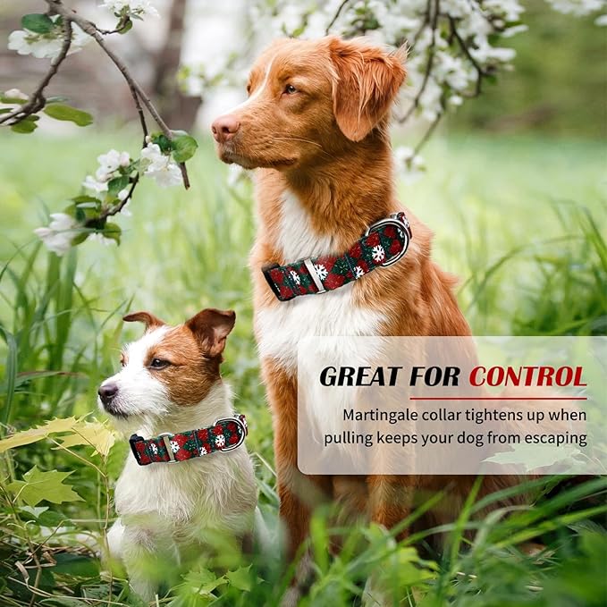 Hikiko Martingale Collar for Dogs with Buckle for Small Medium Large Dogs Soft Nylon Christmas Dog Collars Walking Training（Red Green Plaid,Small）