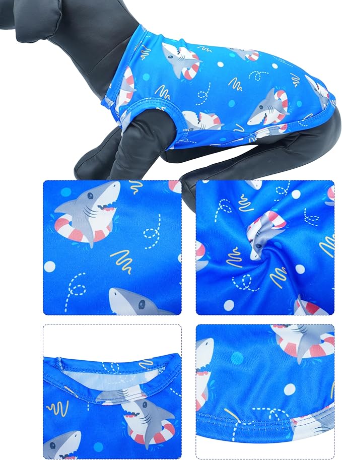 PET SHOW 4 Pack Paw Bone Printed Dog Clothes Shirts Soft Vest Lightweight Sleeveless Cats Doggies T-Shirts Puppies Tank Top Tee for Small Medium Dogs White Black Pink Blue (Large, Blue for Boys)