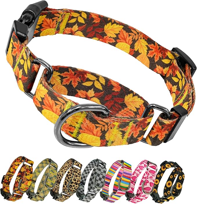 Kazazoo Martingale Collar for Dogs with Quick Release Buckle Adjustable Soft Durable Dog Collar for Small Medium Large No Pull Training Dog Collars-Maple Leaf M