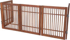 Urnporium Pet Dog Gate Freestanding, Strong Durable Folding Wooden Fence, Portable Acacia Hardwood Safety Barrier for Indoor & Outdoor Use (Brown Pet Gate, 5 Panel 24" Tall)