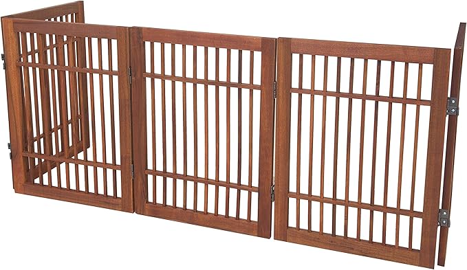 Urnporium Pet Dog Gate Freestanding, Strong Durable Folding Wooden Fence, Portable Acacia Hardwood Safety Barrier for Indoor & Outdoor Use (Brown Pet Gate, 5 Panel 24" Tall)