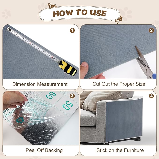 Eunice Cat Scratching Mat, Self-Adhesive Cat Scratch Carpet, Trimmable Replacement Carpet Pad for Tree Wall Cat Scratching Post DIY Couch Protector (Light Gray, 15.8'' x 158'')
