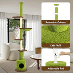 KAMABOKO Floor to Ceiling Cat Tree, Cat Tower 5-Tier Height(88-107 Inches) Adjustable, Tall Cat Climbing Tower with Scratching Post, Cat Cave Condo, Cozy Hammock, and Ball Toy for Indoor Cats