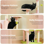 PAWZ Road Pink Flower Cat Tree Tower 62 Inches Cat Tree with 2 Condos,2 Flower Perches,4 Scratching Posts & 1 Scratching Board, and 2 Hanging Balls for Indoor Cats