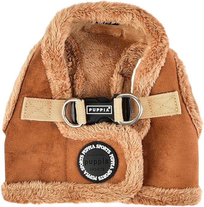 Puppia Terry Vest Dog Harness Step-in Winter Suede Warm No Choke No Pull Training Walking for Small and Medium Dog, Brown, Small