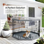 PJYuCien Dog Playpen with Top Cover and Bottom Pad - Metal Foldable Exercise Pen, 8 Panels 42" H x 24" W Indoor Outdoor Pet Fence Puppy Crate Kennel, Gray