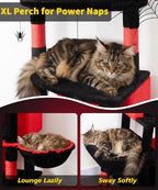 Heavy Duty Cat Tree for Indoor Cat, 74 Inch Cat Tower with Scratching Post, Hanging Basket, Cat Condo with Large Platform for Large Cats, PMT04RD, Black Red