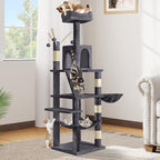 DWVO 64.5" Tall Cat Tree, Multi-Tier Cat Condo with Hammock, Scratching Posts & Play Balls for 2-3 Cats (Dark Gray)