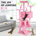 BLKMTY Cat Tree 54" Tall Cats Tower Large Cat Condo Climber Cats Climbing Stand with Top Perches Playhouse and Climbing Ladder Kitty Activity Tree w/Scratching Post Toys, Pink