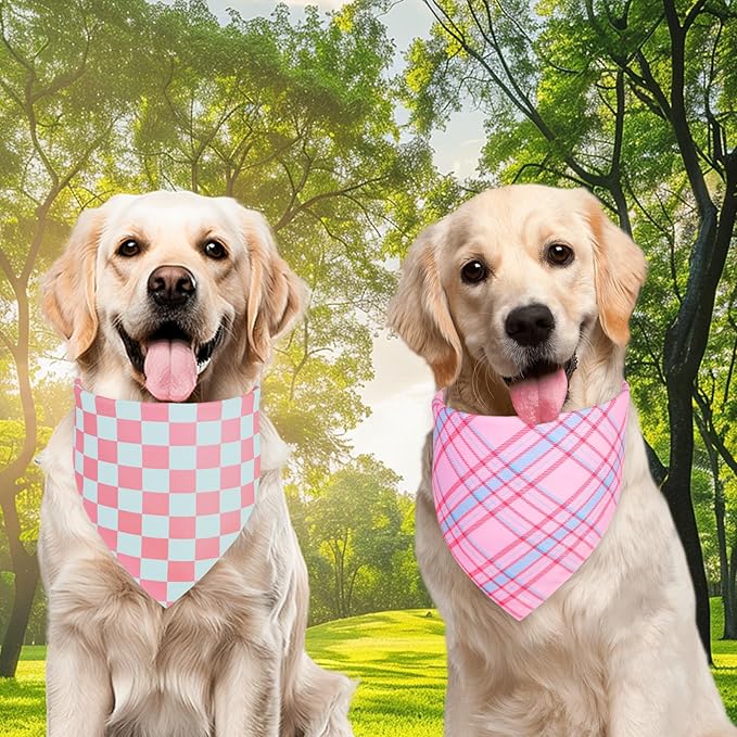 Dog Bandana Girl Large 2PCS, Pink Spring Scarf, Durable Triangle Reversible Bibs Handkerchief for Puppy Pet