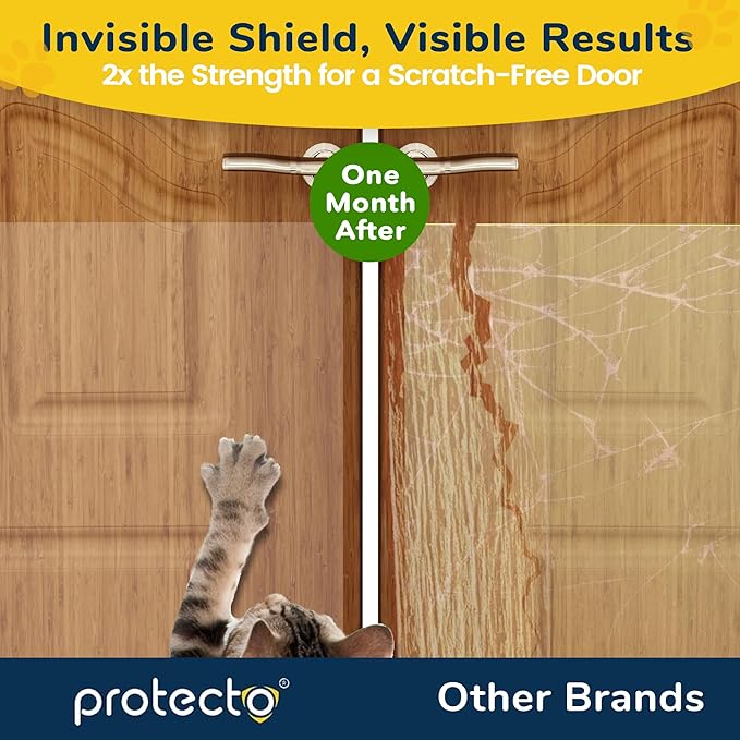 PROTECTO Cat & Dog Scratch Door Protector w/Utility Knife - 3Pack 60x8 Clear Wall Protector for Pet Scratching - Sticky and Self-Adhesive Deterrent Vinyl Surface - Easy Customization & Installation