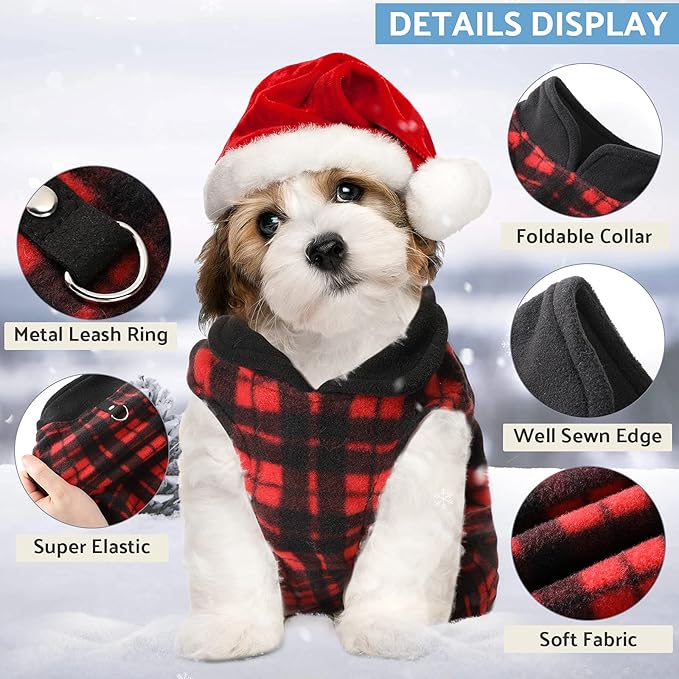 Weewooday 4 Pieces Winter Fabric Dog Sweaters with Leash Ring Soft Fleece Vest Pullover Pet Jacket Warm Dog Clothes Coats for Pet Puppy Cats Chihuahua(XL (Neck:15.7-17” Chest:20.9-21.7”))