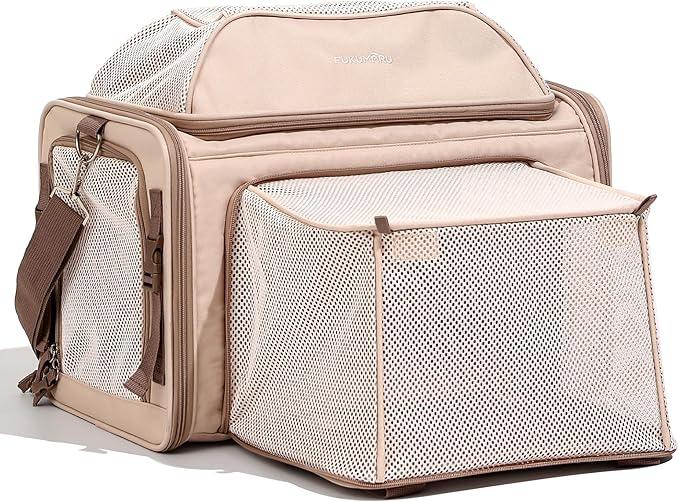 FUKUMARU Expandable Cat Carrier, 18x11x11 Soft Cat Travel Carrier, Ventilate Airline Approved Dog Carrier, Durable Small Dog Carrier with Anti-Scratch Mesh, Escape-Proof Pet Carrier for Cat, Pink