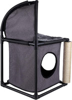 Goetland PVC Modern Cat Condo Cat House Cat Tree Small Cat Tower Bed Scratching Post Dangling Ball Hole for Kitty Indoors Cat Gray
