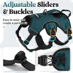 rabbitgoo Escape Proof Dog Harness Medium, Soft Padded Full Body Pet Harness, Reflective Adjustable No Pull Vest with Lift Handle and Leash Clip for Walking Hiking Training, Dark Green, M