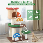 Mushroom Cat Tree, Multi-Layer Cat Tower with 2 Condos & Platforms, Cat Activity Center with Full-Wrapped Sisal Posts, Sisal Scratching Boards & Interactive Balls for Indoors (40.5")