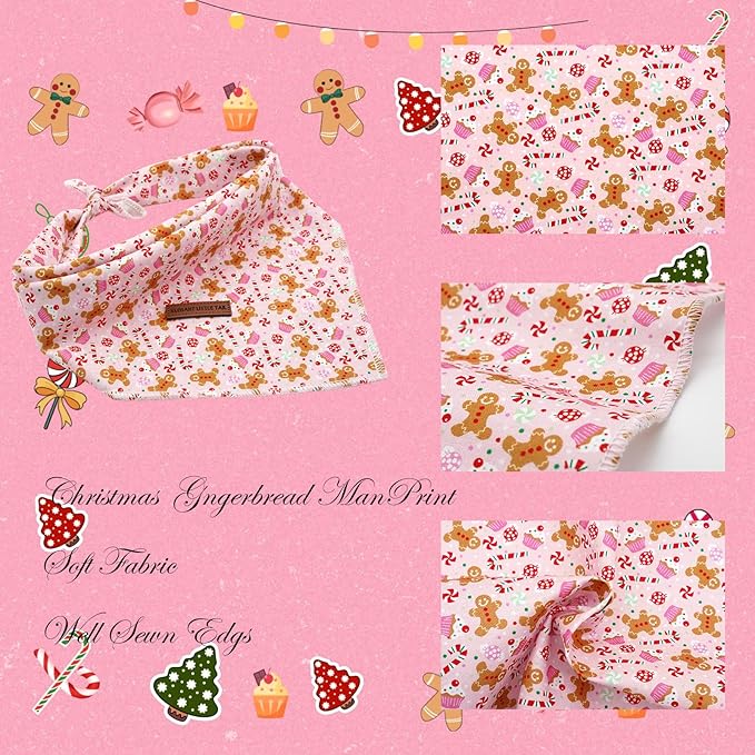 Elegant little tail Christmas Dog Bandana, Holiday Girl Boy Dog Bandanas for Small Medium Large Soft Dogs Washable Square Dog Scarf Adjustable Dog Kerchief